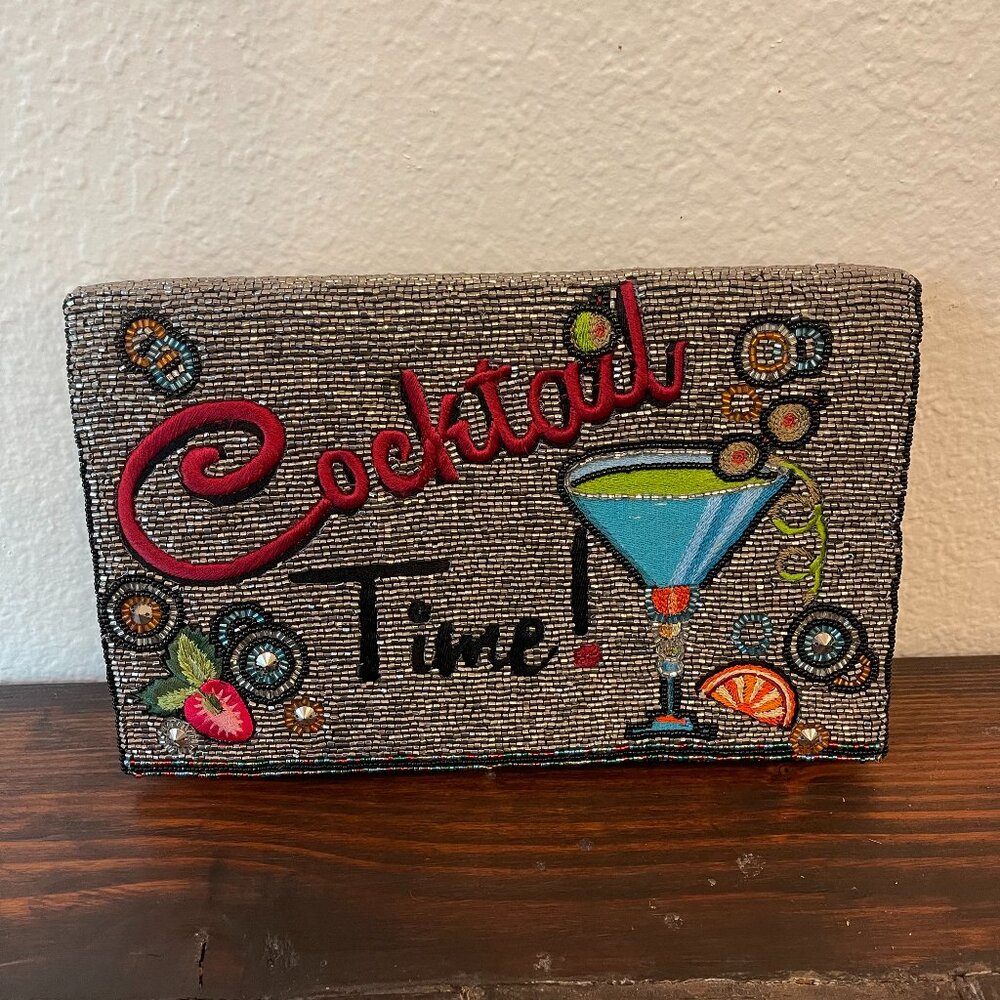 Mary Frances Cocktail Time Beaded Blue Martini Clutch Bag Purse